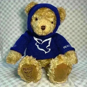 Vintage Gund Millennium Peace Teddy Bear 1999 Large Plush with Blue Sweater 25"